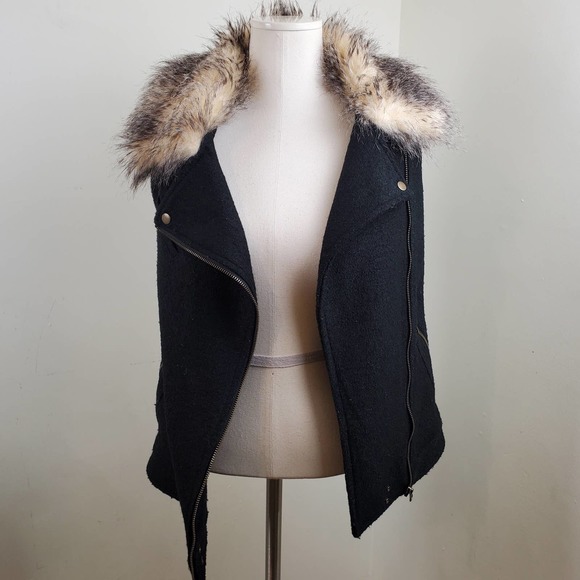THREAD & SUPPLY | ASYMETRICAL WOOL BLEND SWEATER VEST AZTEC FAUX FUR WOMEN'S XS - Picture 14 of 17
